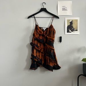 Topshop Petite Tie Dye Satin Ruffle Mini Dress